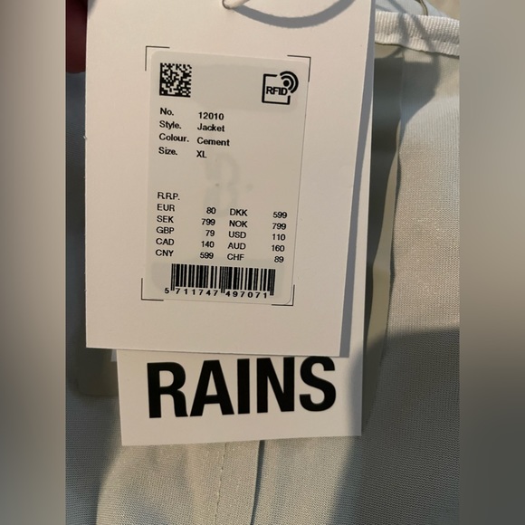 NWT Rains Hooded Jacket Cement Color Size XL - Picture 11 of 12
